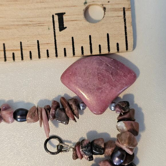 Rhodochrosite Pendant Necklace with Rhodonite Beaded Natural Stone - Picture 8 of 9